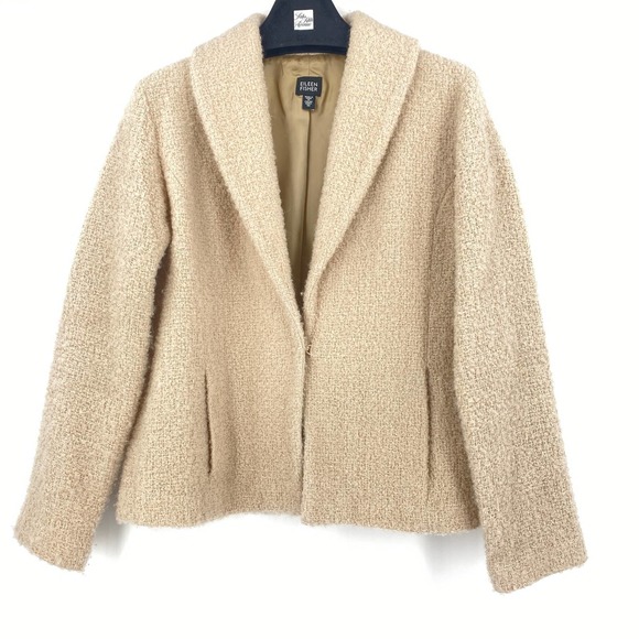 Eileen Fisher Jackets & Blazers - Eileen Fisher Women's Wheat Shawl Airy Boucle Jacket Blazer Work Pockets Medium
